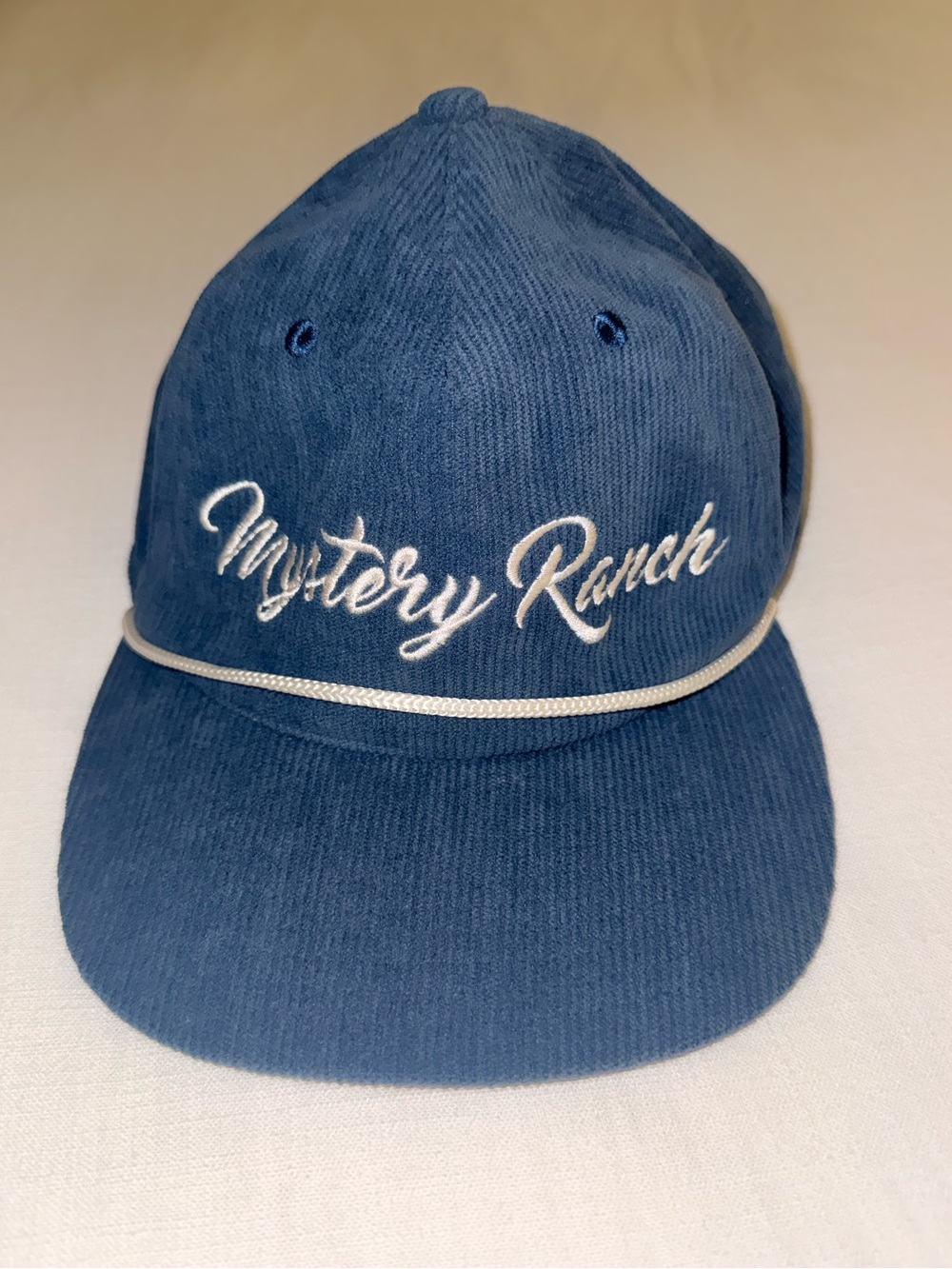 MYSTERY RANCH navy blue corduroy rope-trim baseball cap flat bill